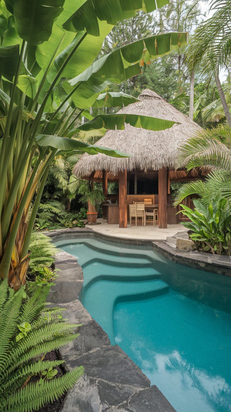 Tropical Backyard Pools with Lush Landscaping