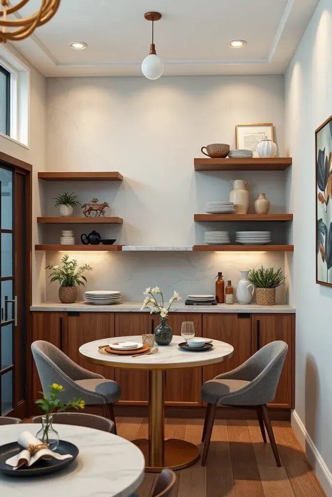 Built-In Buffets Using Floating Shelves
