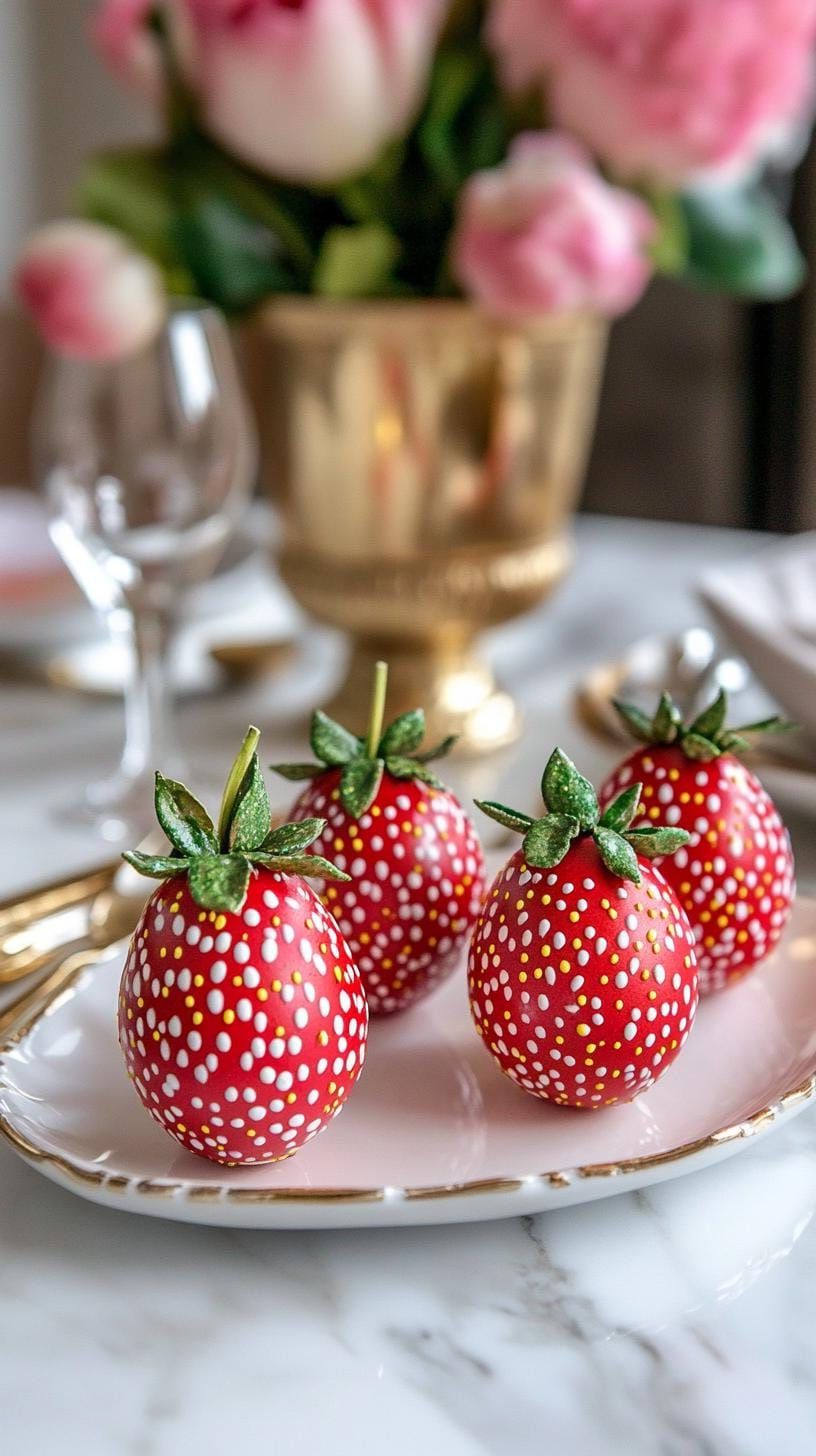 15. Strawberry-Themed DIY Eggs With Leaves