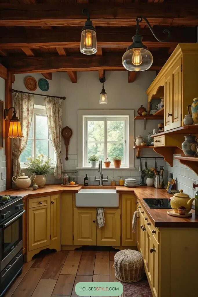 Soft Yellow Cabinets for Cozy Country Charm