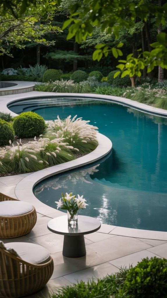 22. Curved Pool With Ornamental Grasses and Bushes