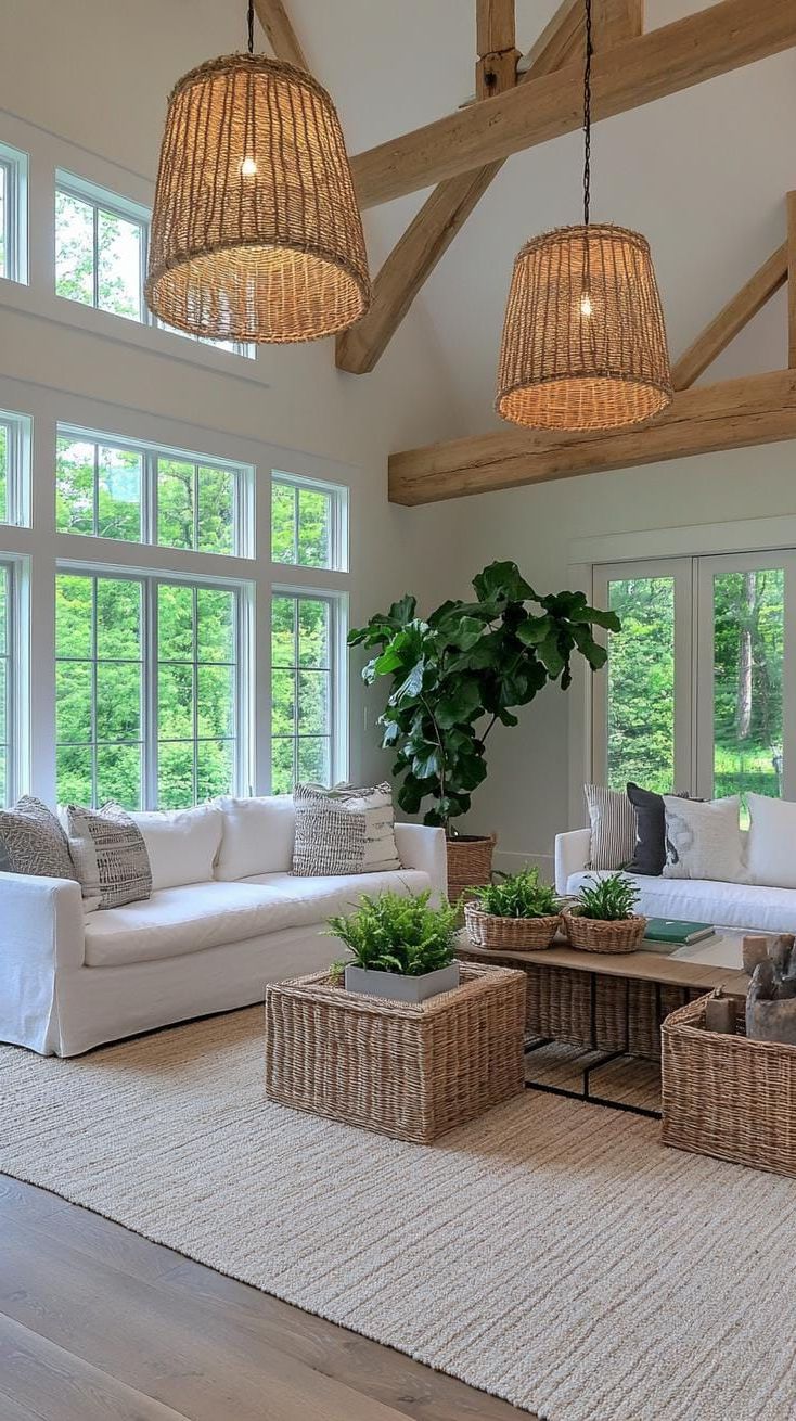 17. Woven Baskets and Hanging Planters for Texture