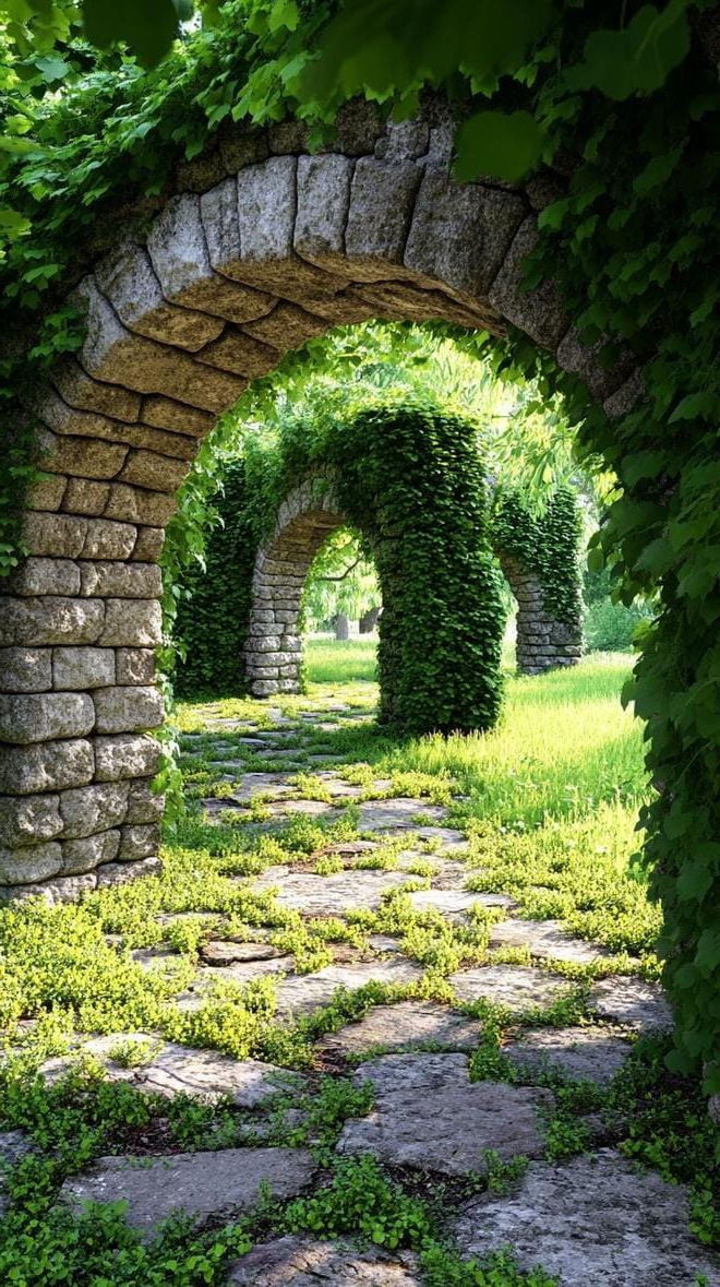 1. Ivy-covered stone archway for a garden entrance