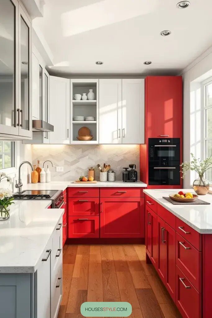 Balancing Red Cabinets with Neutral Tones