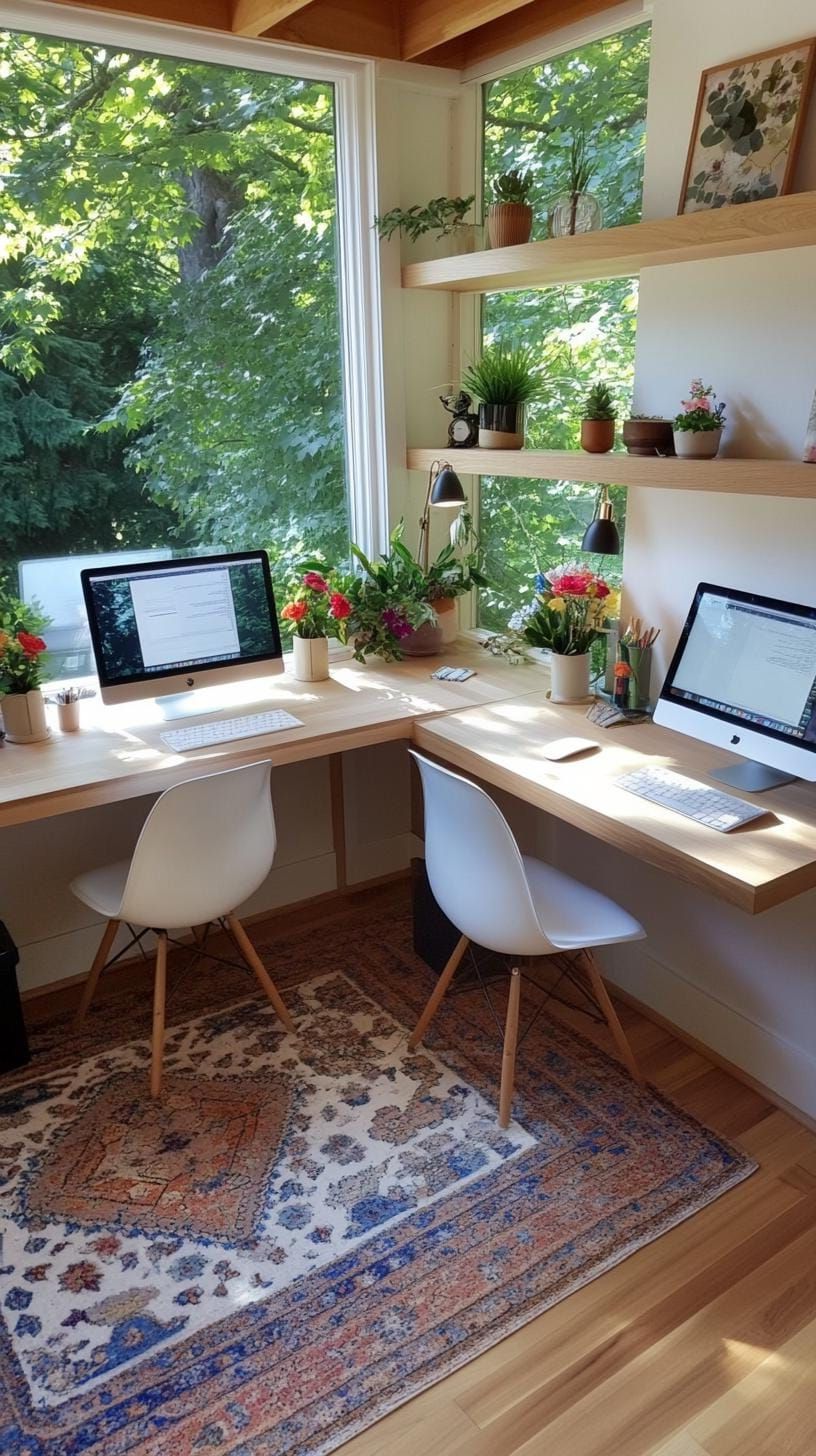 8. Custom corner built-ins for two-person workspace