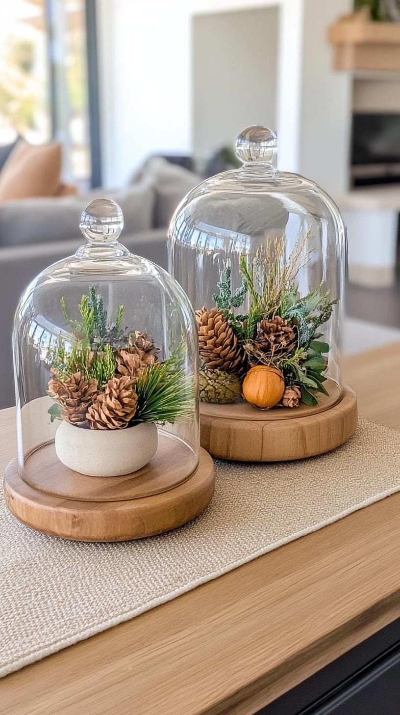 16. Glass cloches with winter botanical displays