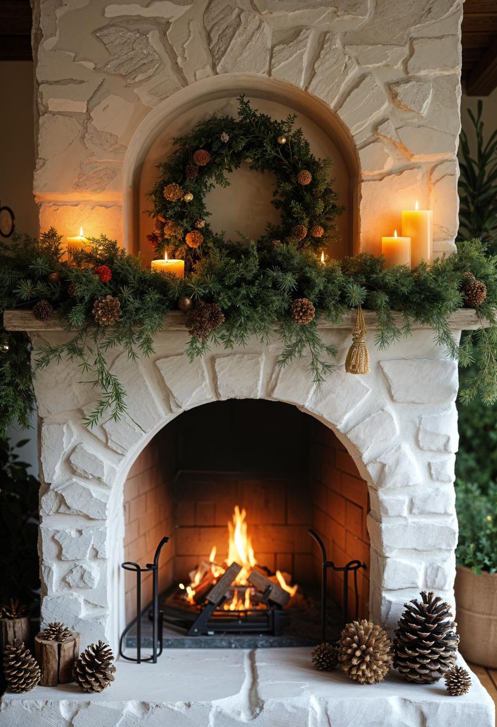 3. Rustic Wood and Pine Cone Mantle Decor - photo 3
