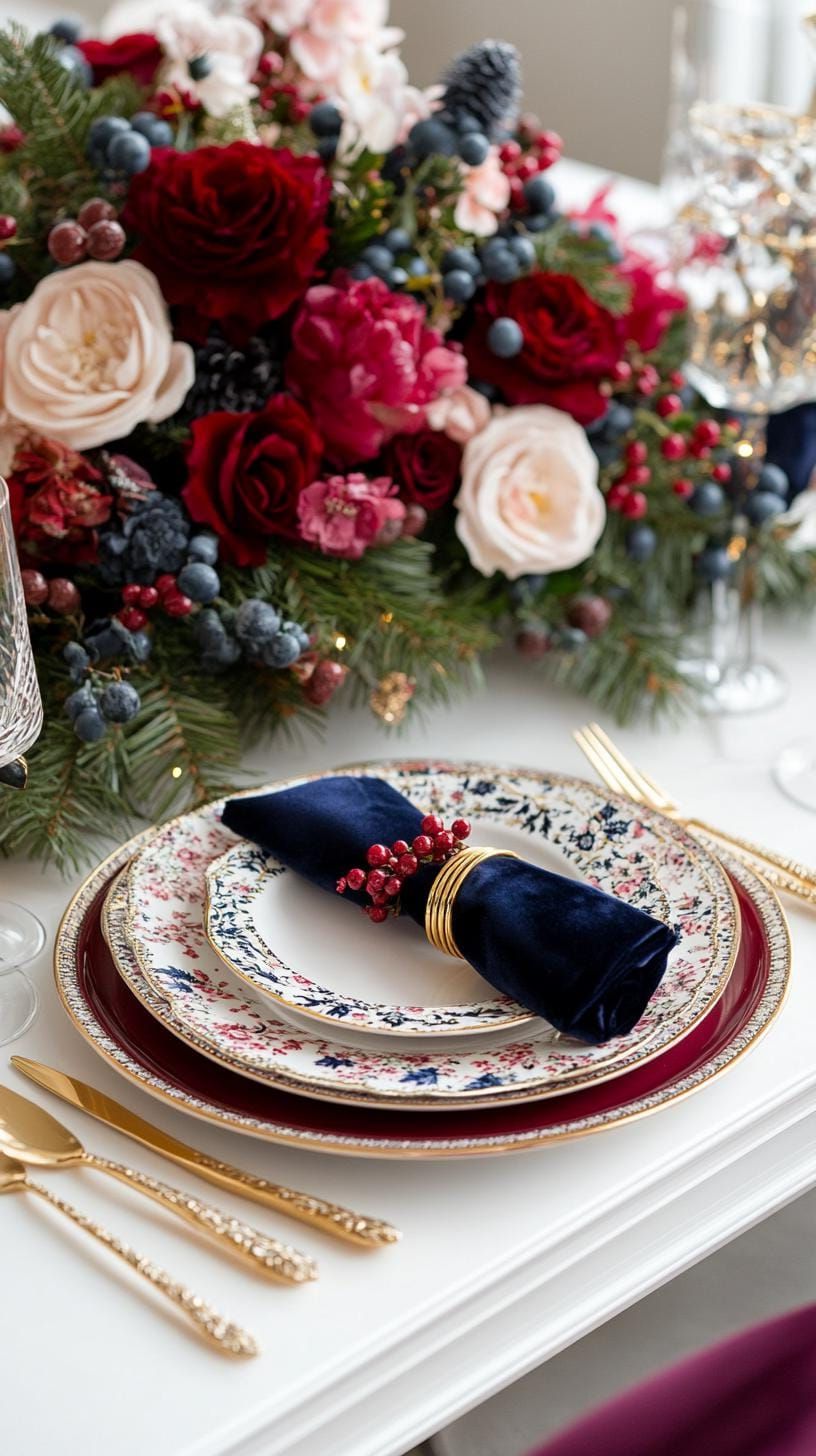 7. Jewel-Toned Christmas Table with Burgundy and Sapphire - photo 2
