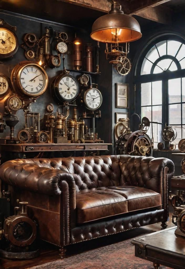 17. Edgy Steampunk Living Room Decor