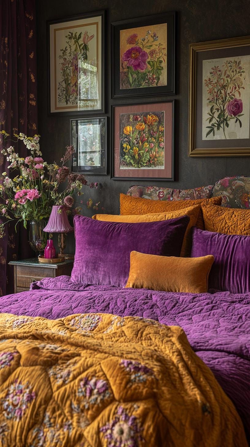 4. Velvet Bedding In Jewel Tones With Art - photo 3