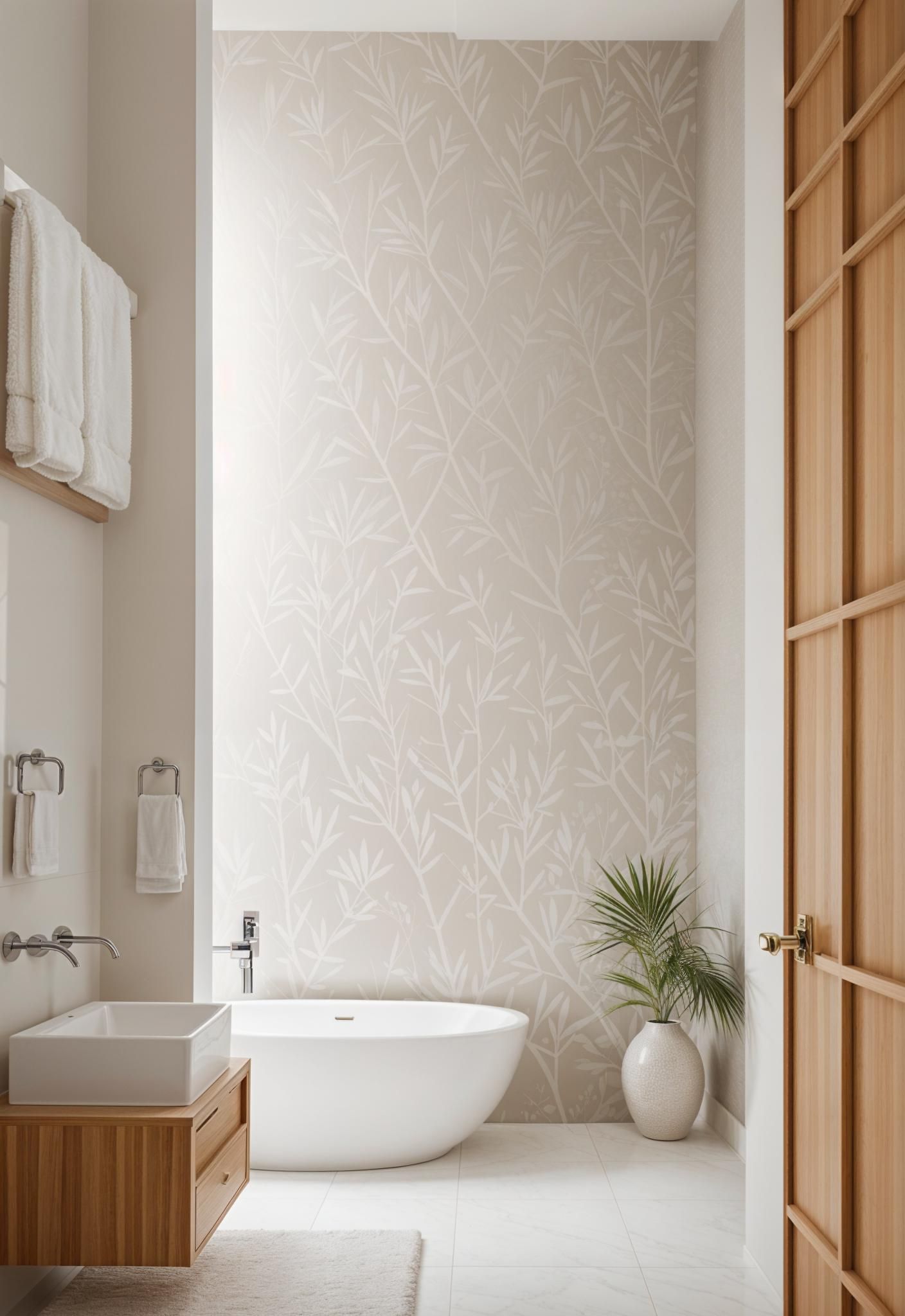 12. Calming Stone-Look Wallpaper