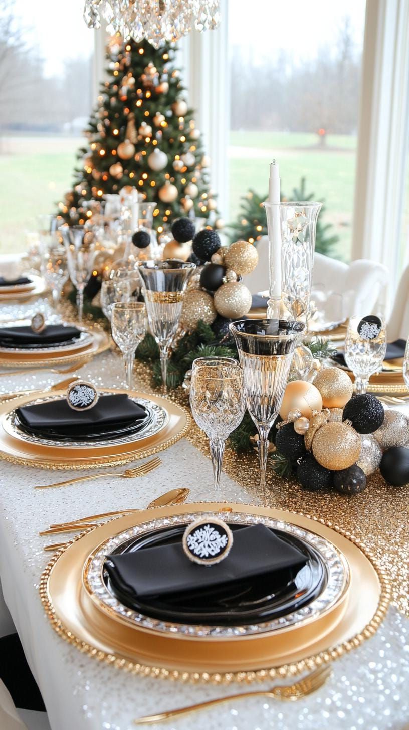 1. Black and Gold Christmas Table for Opulent Style