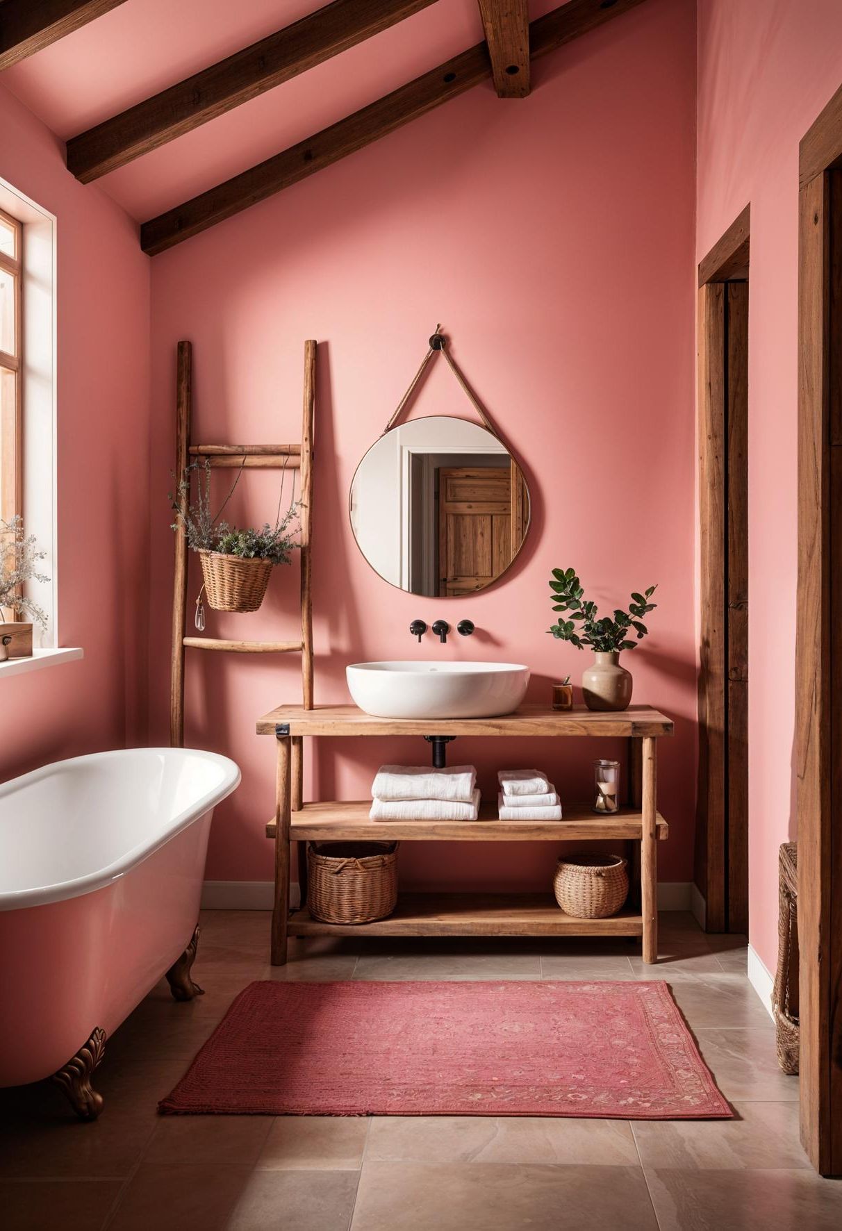6. Warm Wooden Accents in a Pink Bathroom - photo 3
