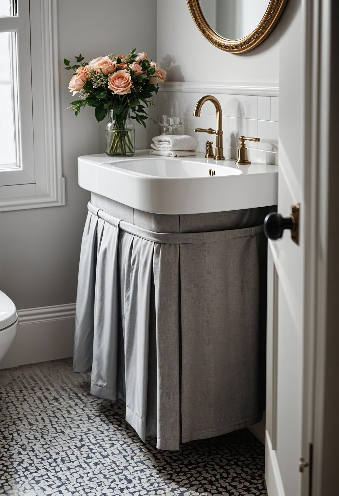 6. Skirted Under-Sink Storage Trick