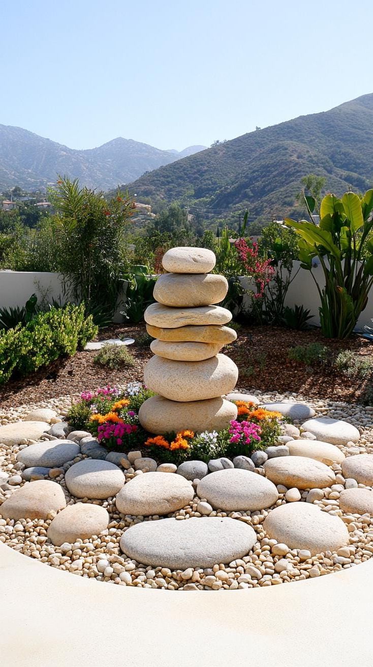 10. Circular Rock Bed with Vertical Stone Stacks