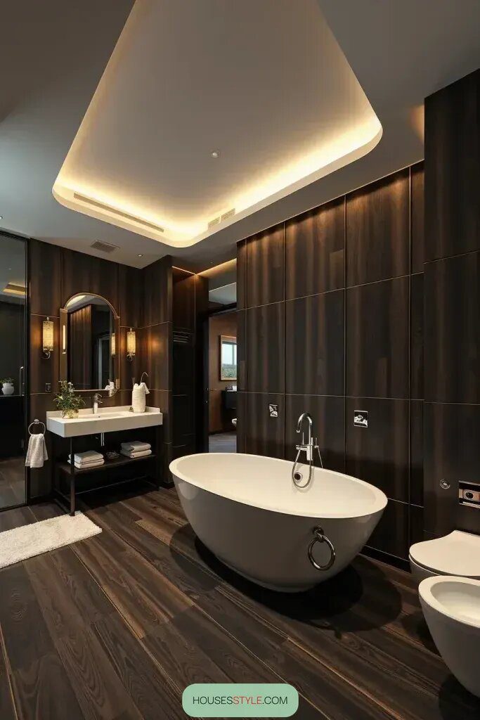 Dramatic Bathroom Looks With Dark Wood Tile - photo 2