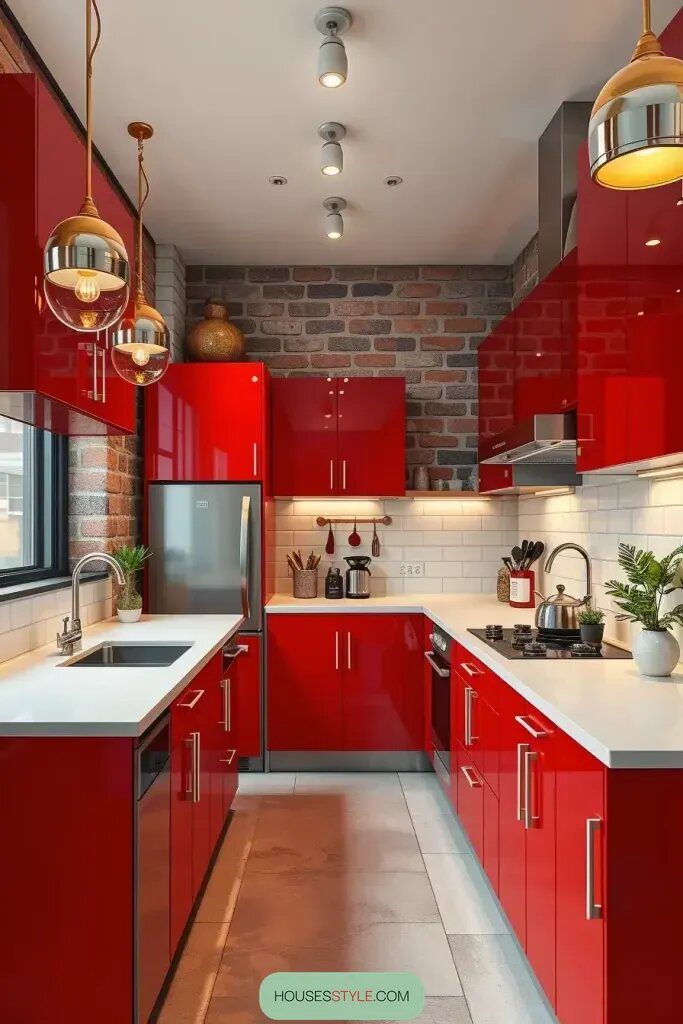 Modern Kitchens with Sleek Red Cabinetry