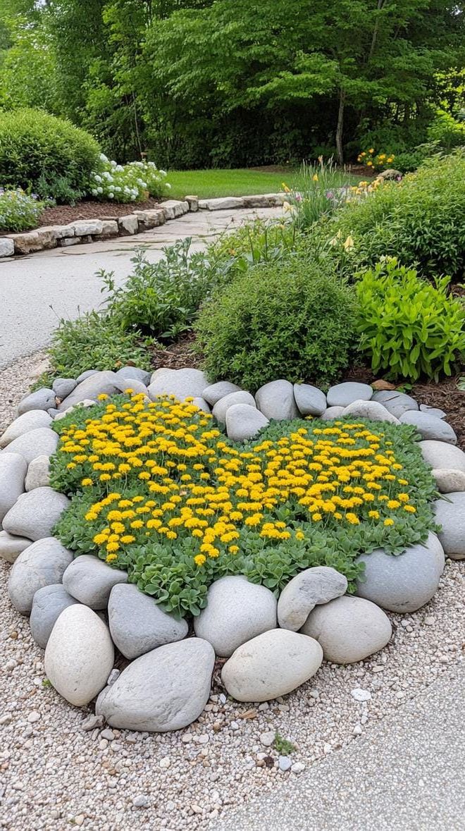 13. Heart-Shaped Sedum Rock Bed