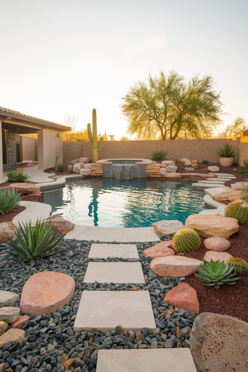 7. Xeriscape backyard pool design