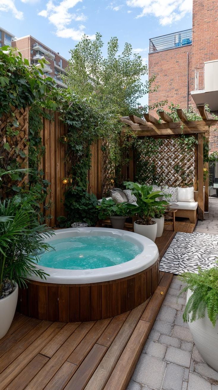 4. Create a cozy atmosphere with a garden privacy fence for your hot tub
