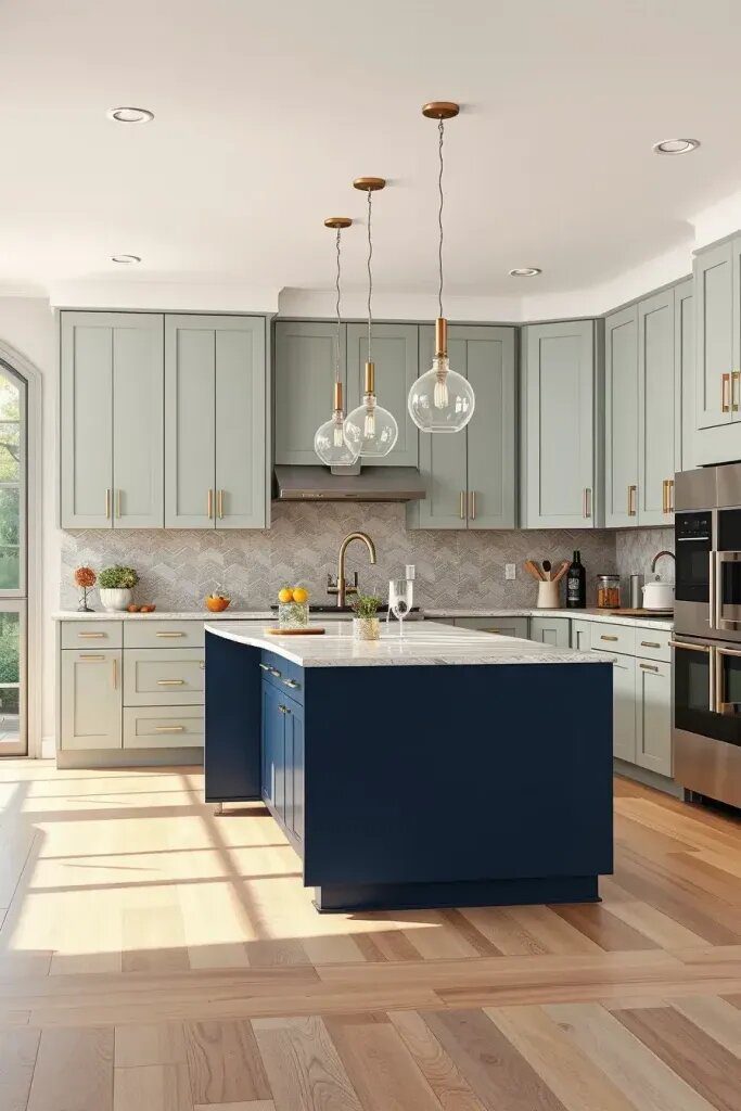 A Minimalist Take on Sage and Blue Kitchens