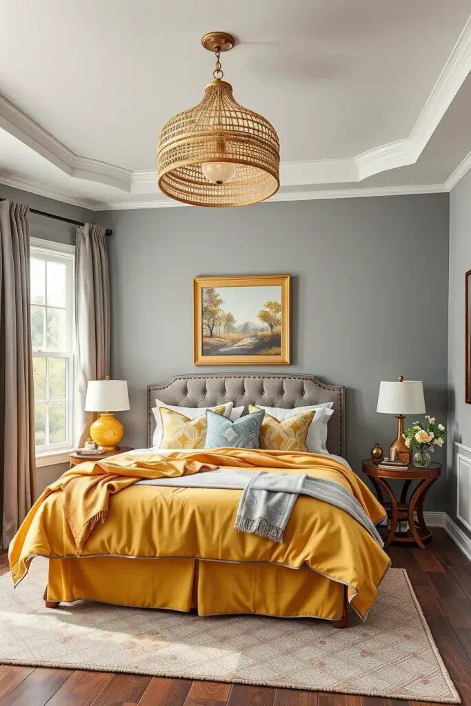 Cheerful Yellow and Gray Bedroom Ideas