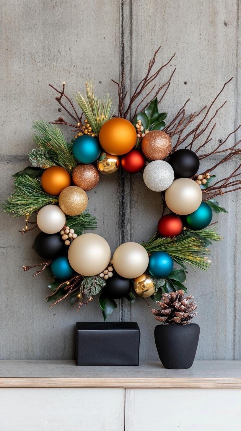 23. Geometric metallic asymmetrical wreath design