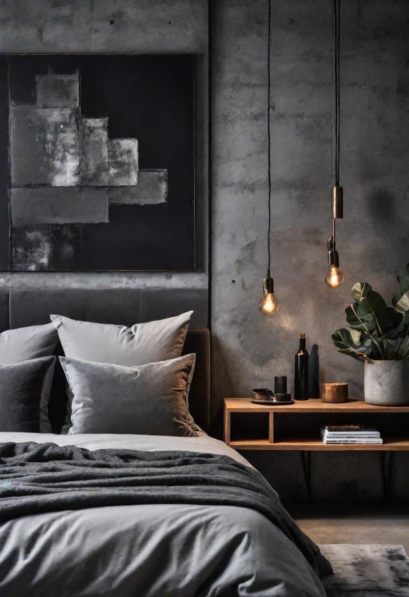 28. Cool Concrete-Style Grey Bedroom