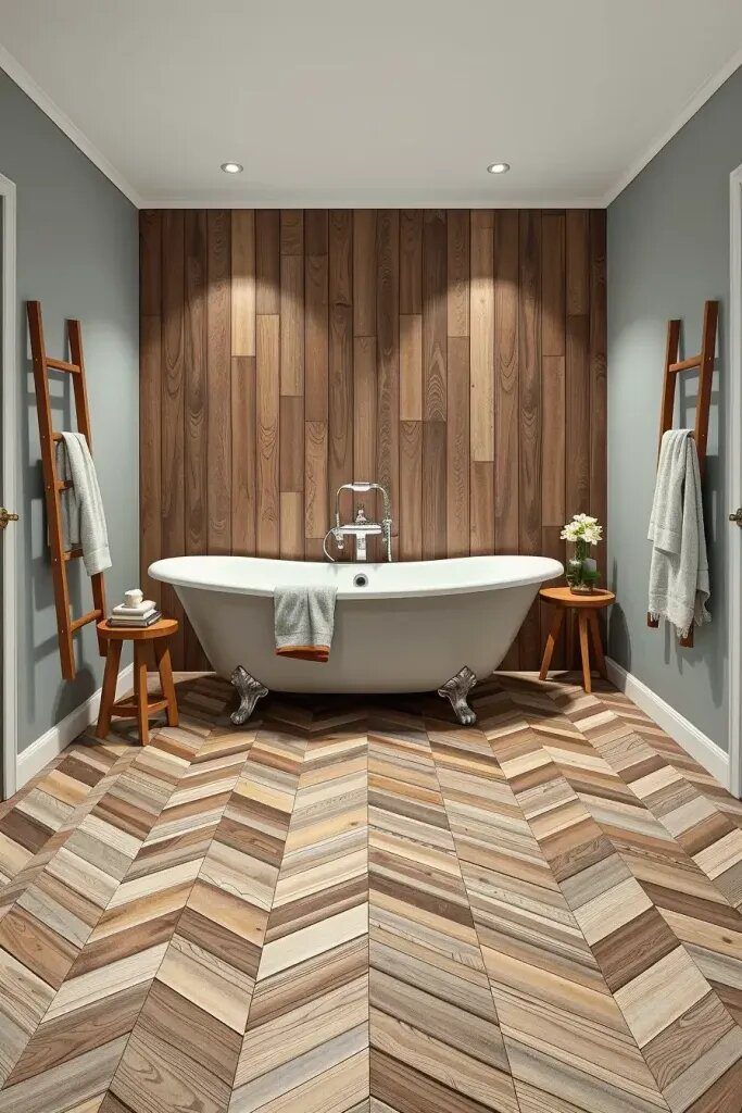 Wood Tile Accents Around a Freestanding Tub - photo 2