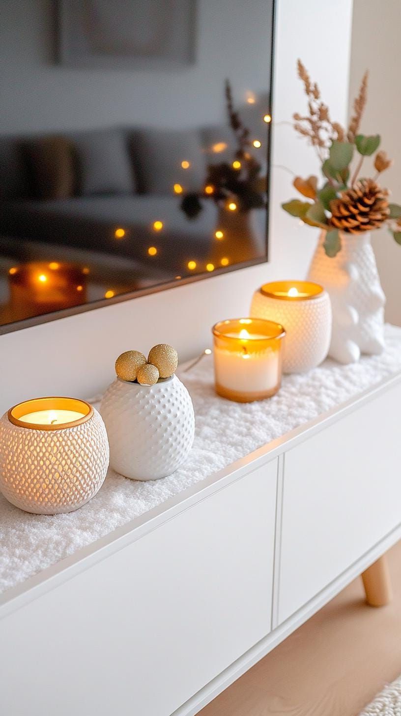 21. Hygge-inspired TV stand with faux snow and warm light - photo 3