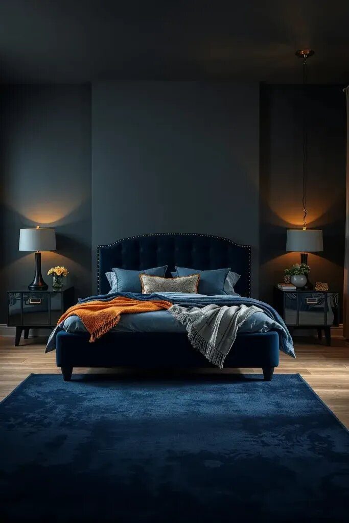 Moody Navy and Charcoal Bedroom Style