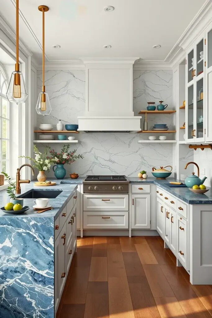 Blue Marble Countertops with Sage Details