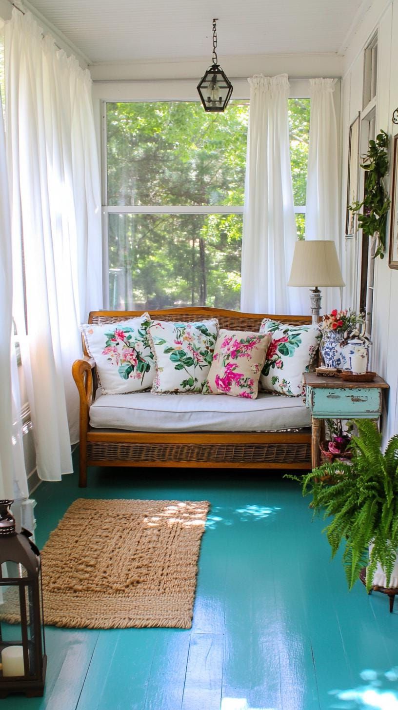 17. A Porch With Teal Floors and Antique Sofa - photo 2