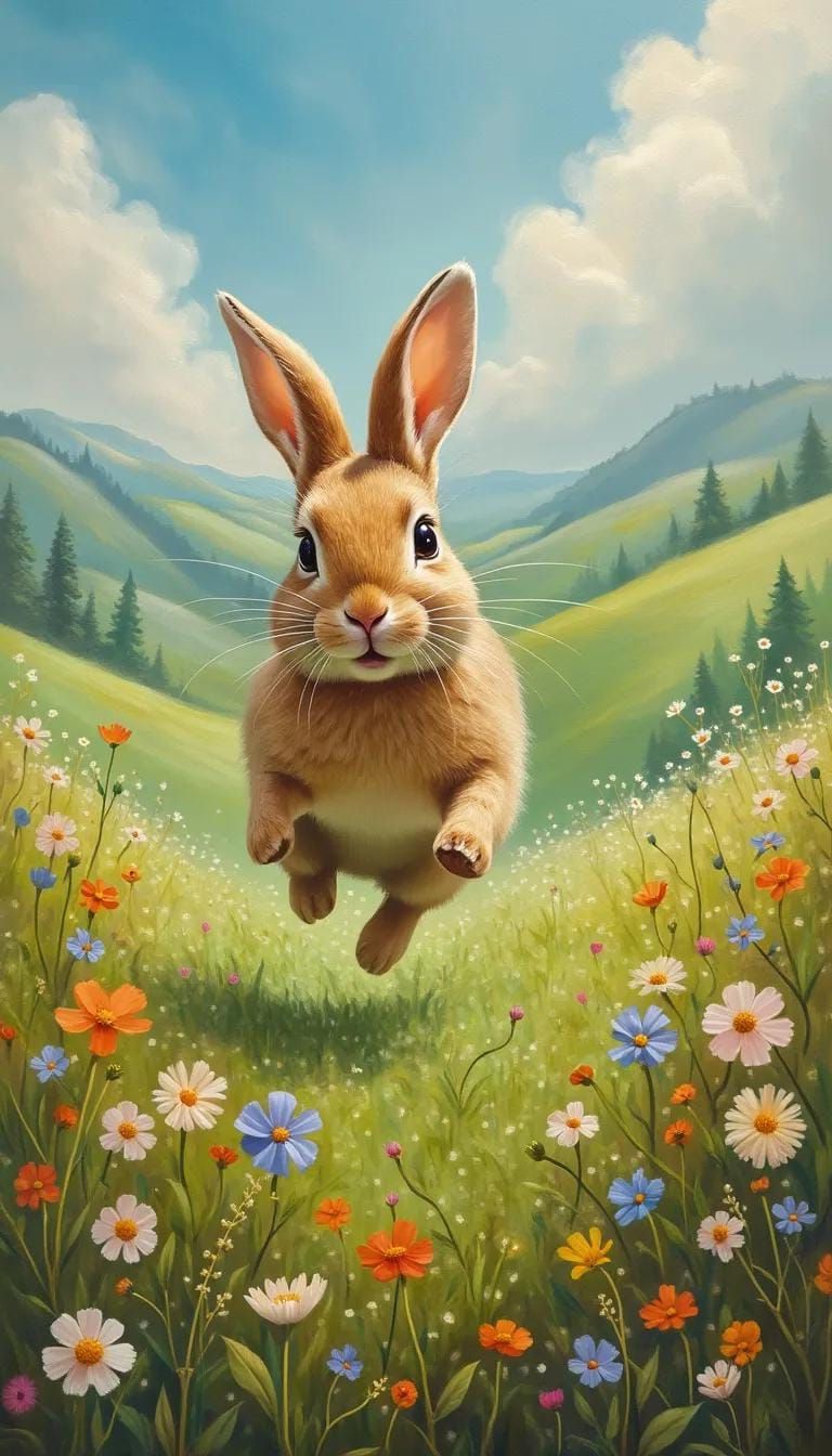 8. Hopping Bunny In Wildflower Meadow Art - photo 2