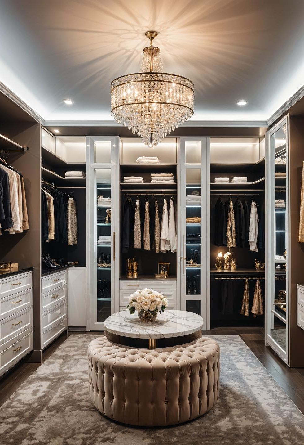27. Luxe Closet with Chandelier and Mirrors