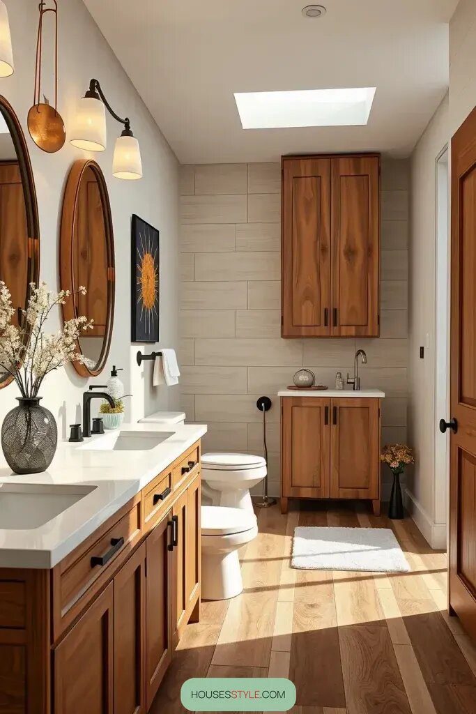 Updating Bathrooms With Wood Tile Floors and Vanities - photo 2