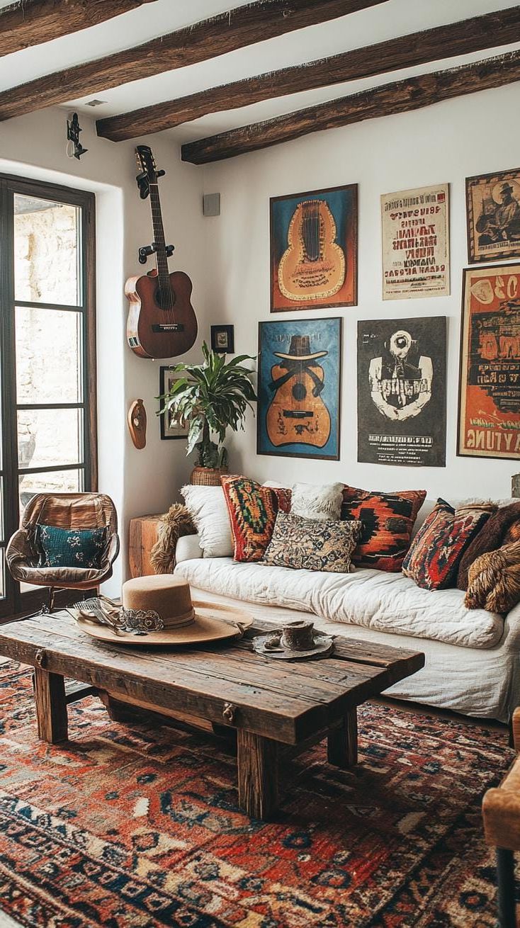 4. Western Gallery Wall With Hats and Guitars