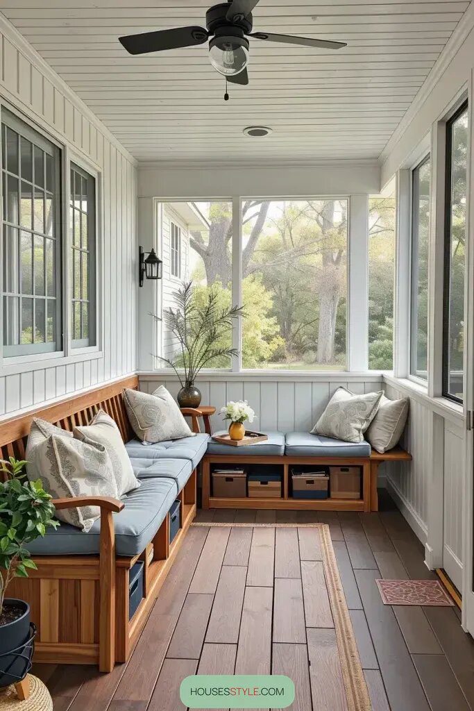 Screened Porch Designs With Built-In Seating - photo 2