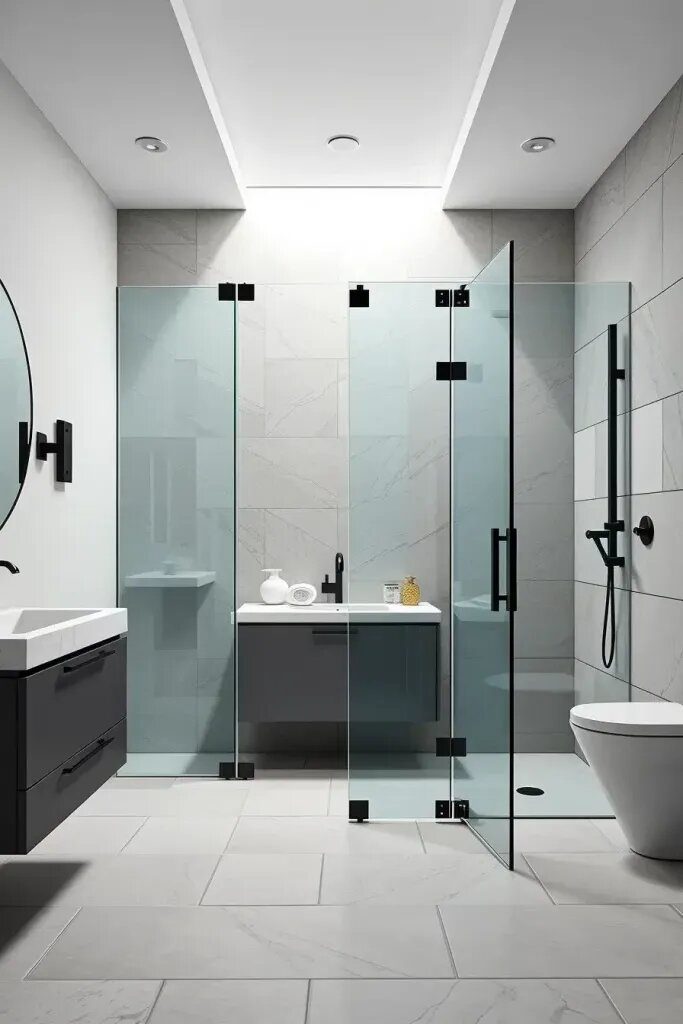 Clear Glass Doors for an Open Bathroom Feel