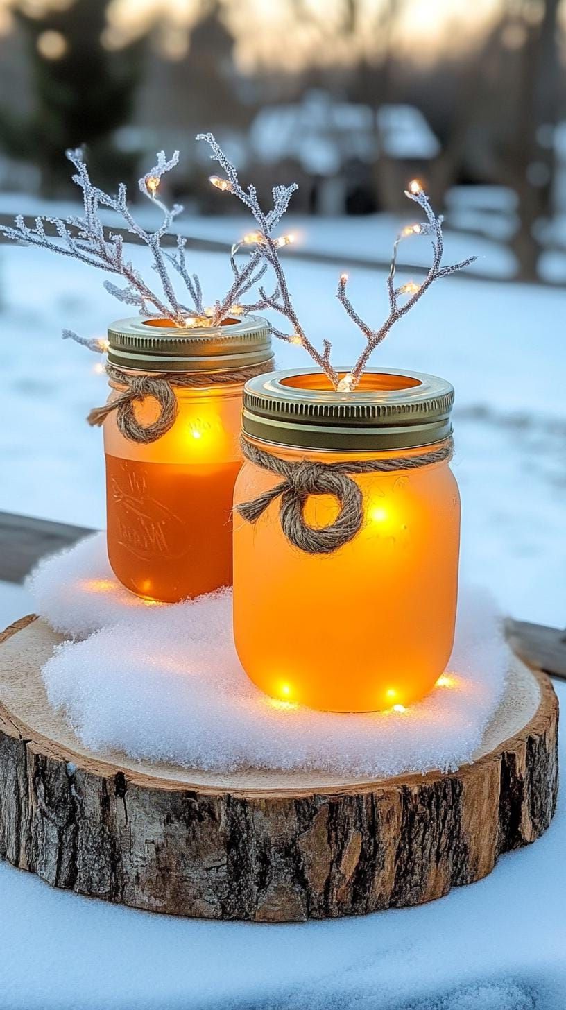 7. Fairy lights and frosted branches in mason jars - photo 3