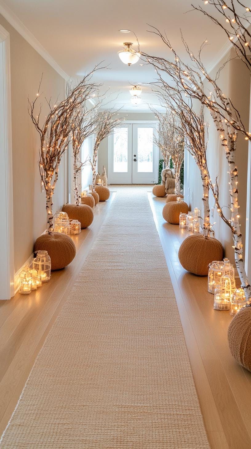 17. Winter forest look using lit branch arrangements