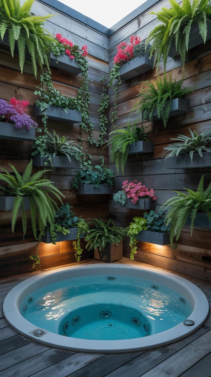 24. Compact corner hot tub surrounded by vertical garden - photo 4
