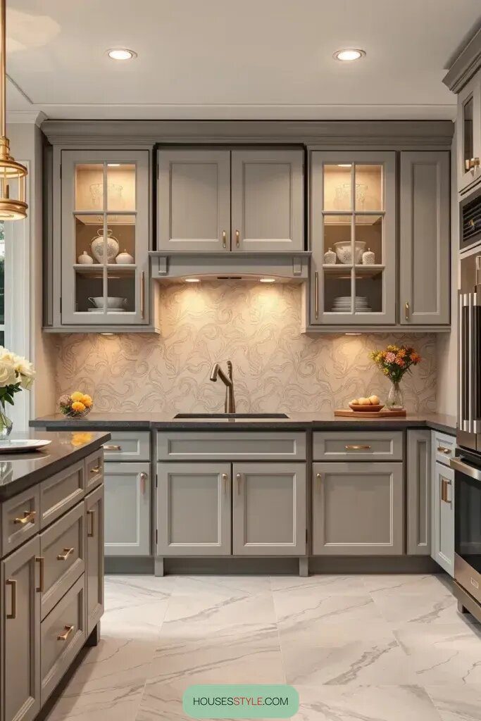 Glass-Front Gray Cabinet Doors