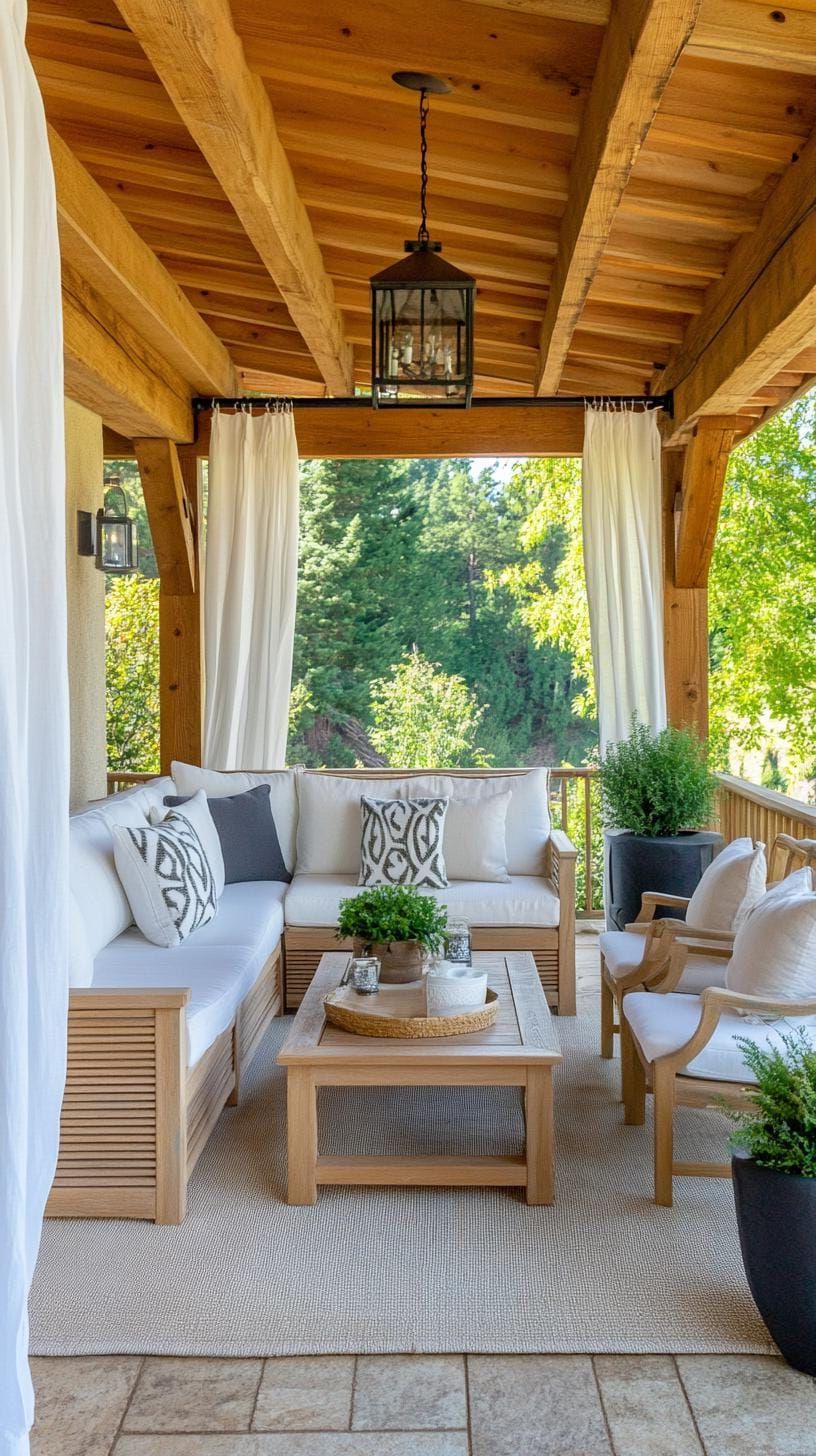 15. Open Beams and Sheer Curtains on a Porch