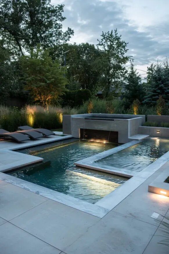 Modern Pool Oasis with Tranquil Water Features