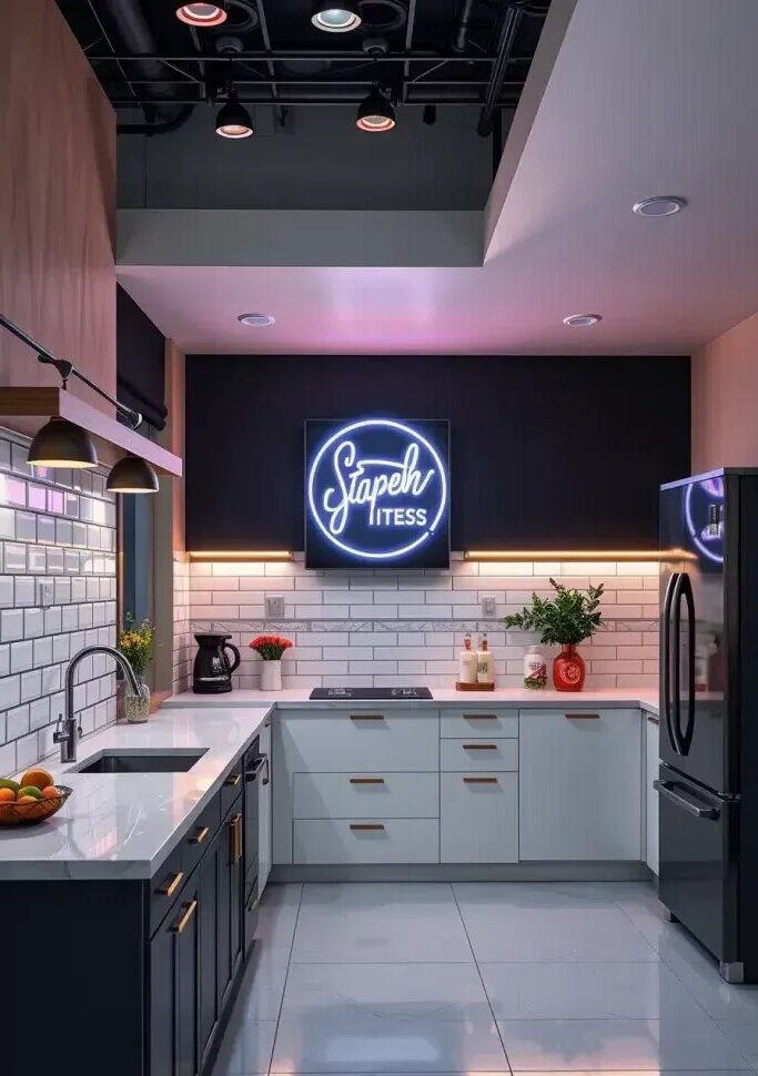 Neon Accents That Energize a Modern Kitchen