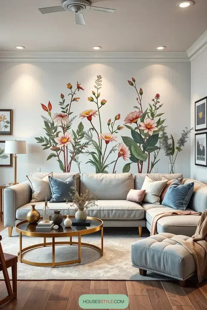 Light Hand-Painted Murals with Recessed Lighting