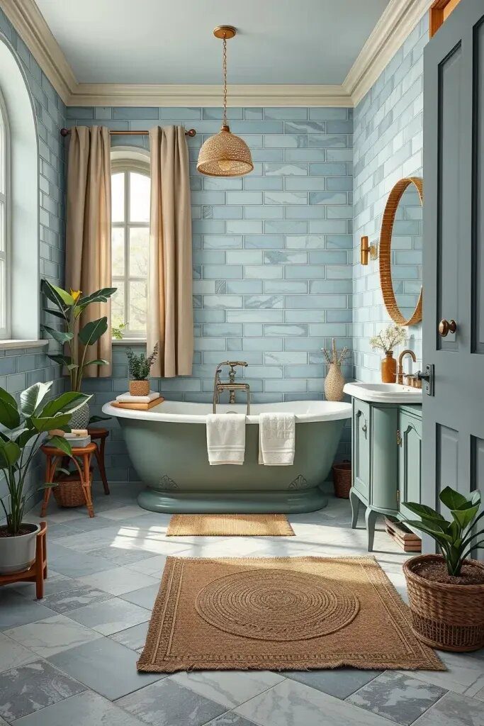 Earthy Sage And Blue Bathroom Style