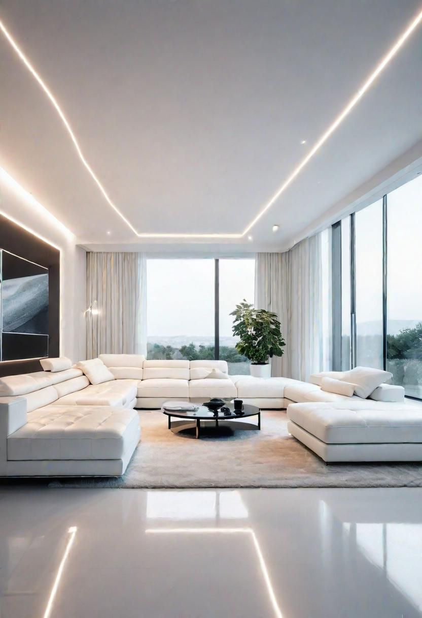 31. Futuristic White-on-White Living Room Style