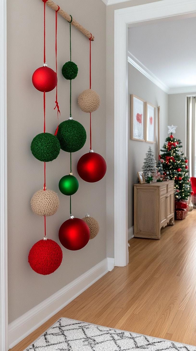 10. Red and green ornaments in a zigzag ceiling display - photo 2
